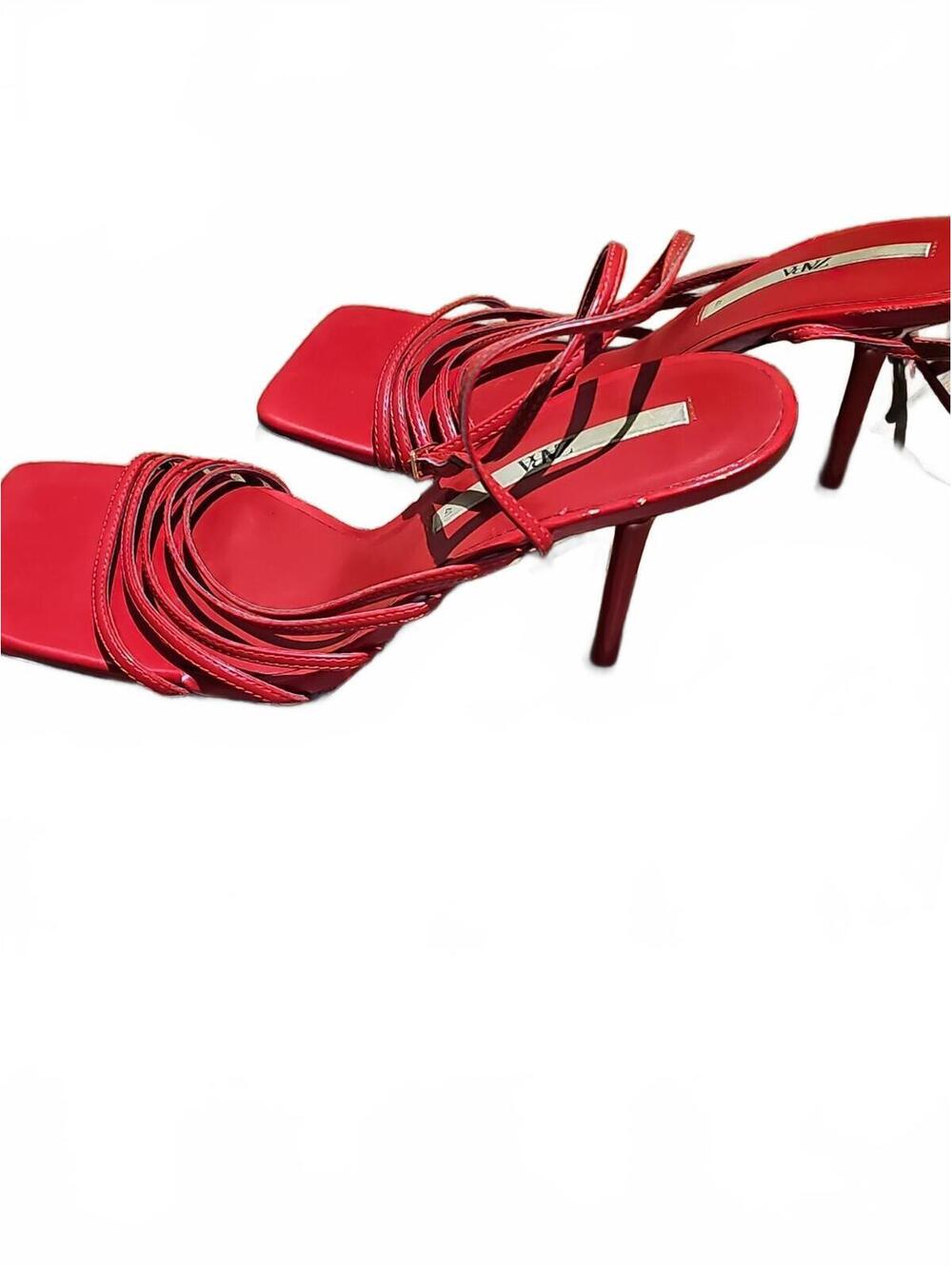 Zara Red Strappy Square-Toe Sandals - Picture 5 of 7